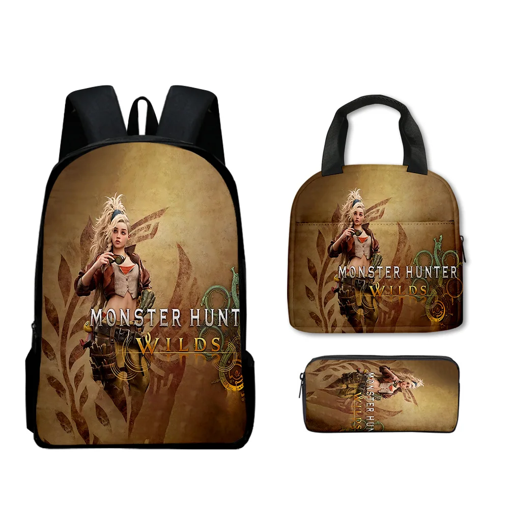 

Роскошная популярная новинка, забавный Monster Wilds с 3D принтом, 3 шт./компл., школьные сумки для ноутбука, рюкзак, сумка для обеда, пенал