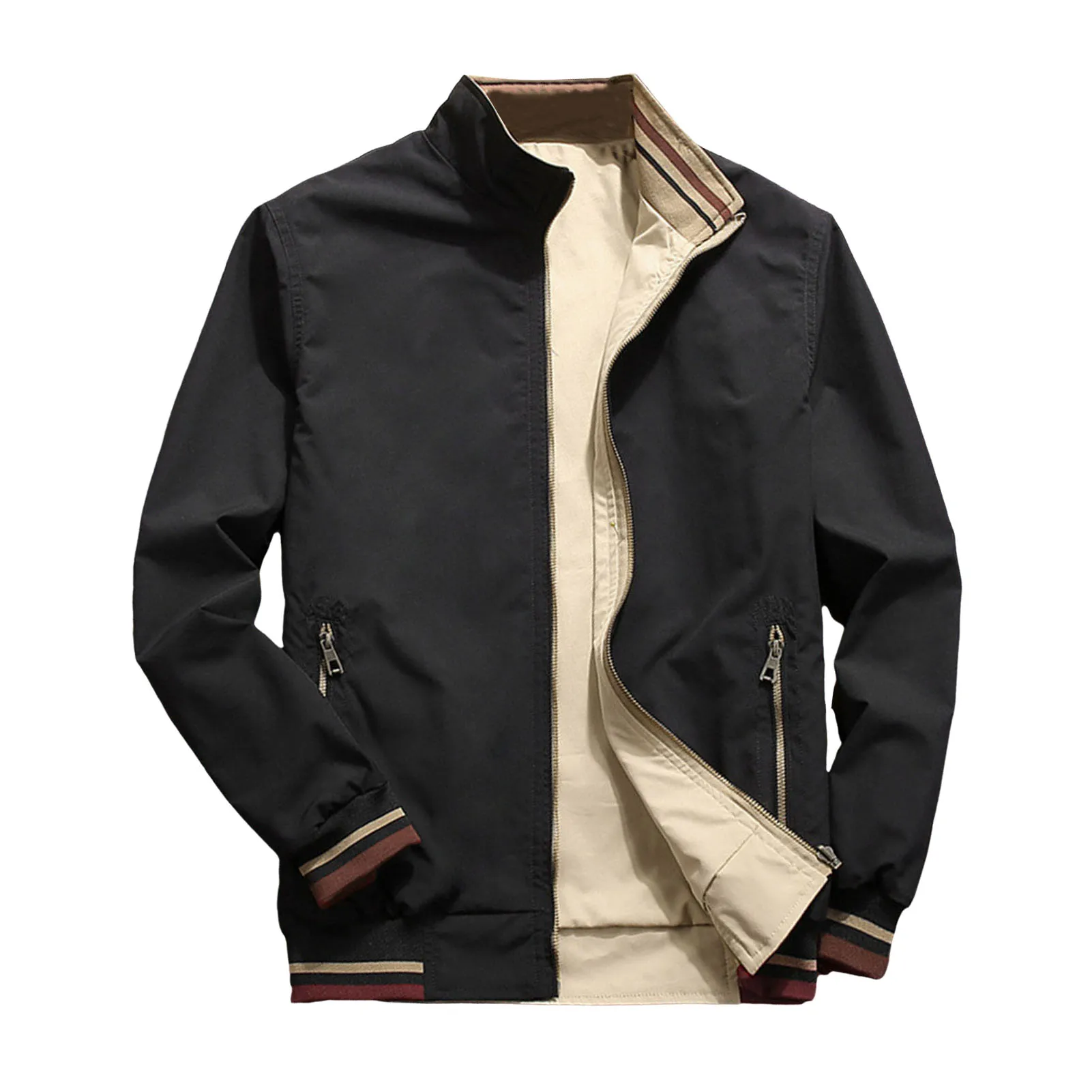 

Куртка для мужчин среднего возраста, стильное деловое дорожное пальто для мужчин среднего возраста с карманами на молнии для осени и зимы, однотонное пальто с воротником-стойкой