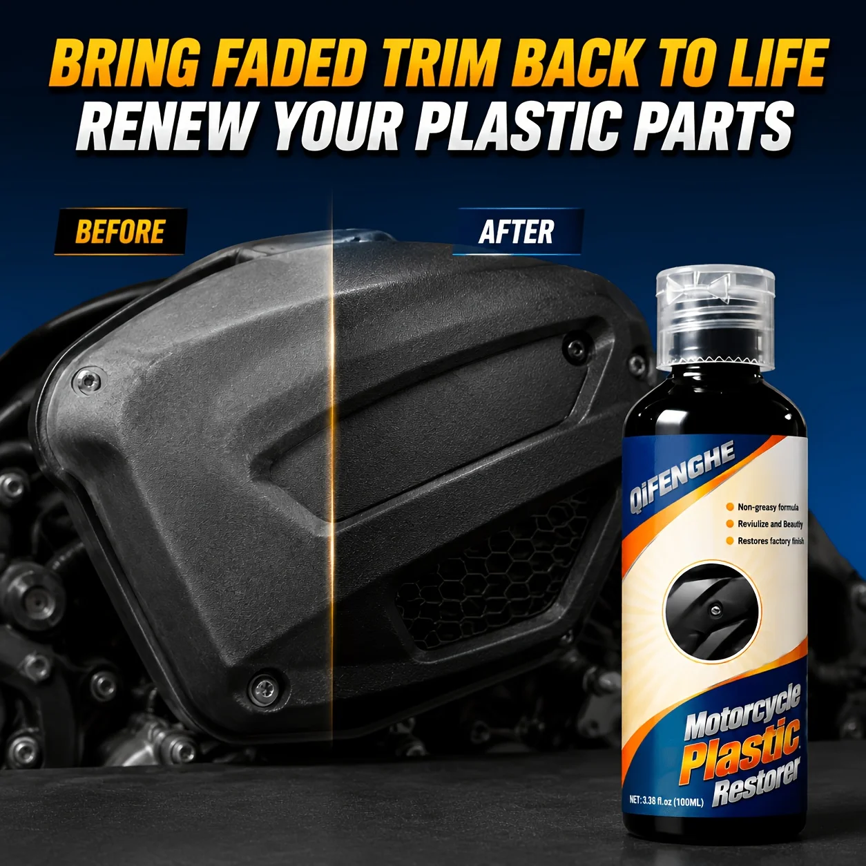 Faded Plastic Reviving Polish Non-greasy Formula Restore Factory Finish Maintain Bright Shine for Motorcycle Plastic Components