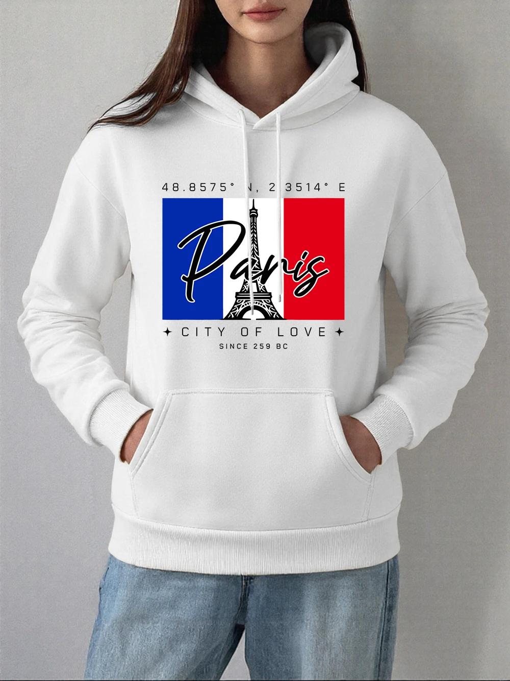 Paris City Of Love Druck Hoodies Frauen Herbst Winter Fleece Warme Sweatshirts Grundlagen Tasche Pullover Beiläufige Lose Kleidung