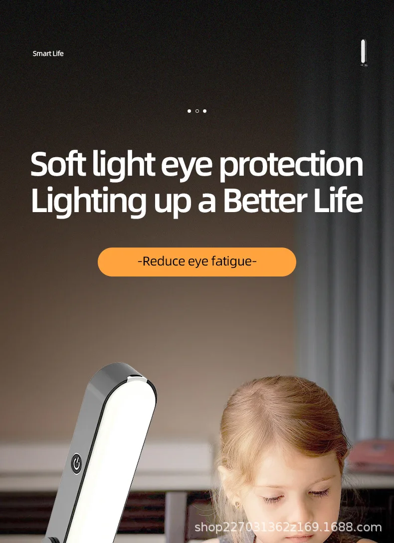 USB recarregável LED Desk Lamp, 3 cores escurecimento, toque, leitura, livro, computador, estudo, escritório, luz noturna para o quarto