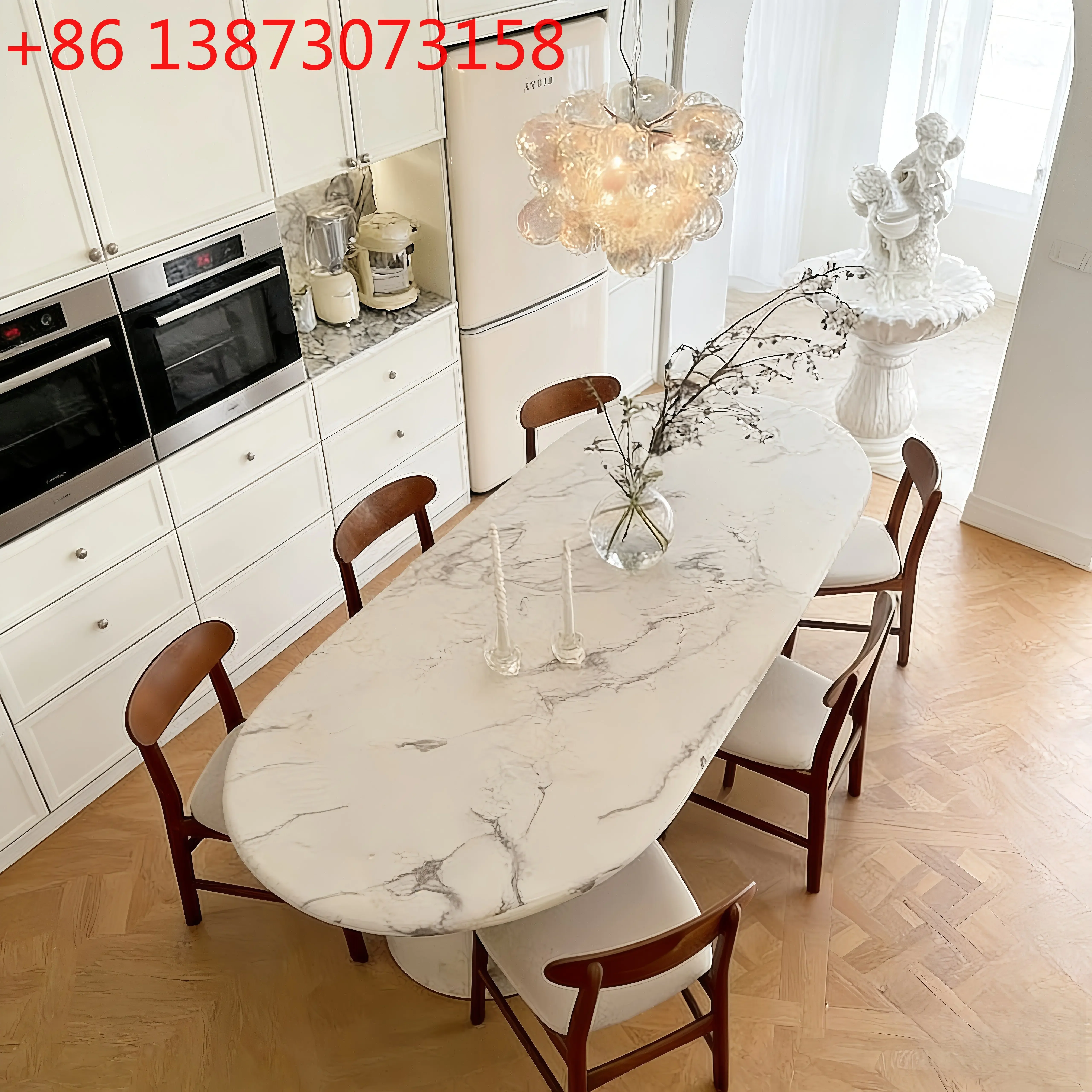 

French large white marble Nordic medieval light luxury small apartment retro dining table