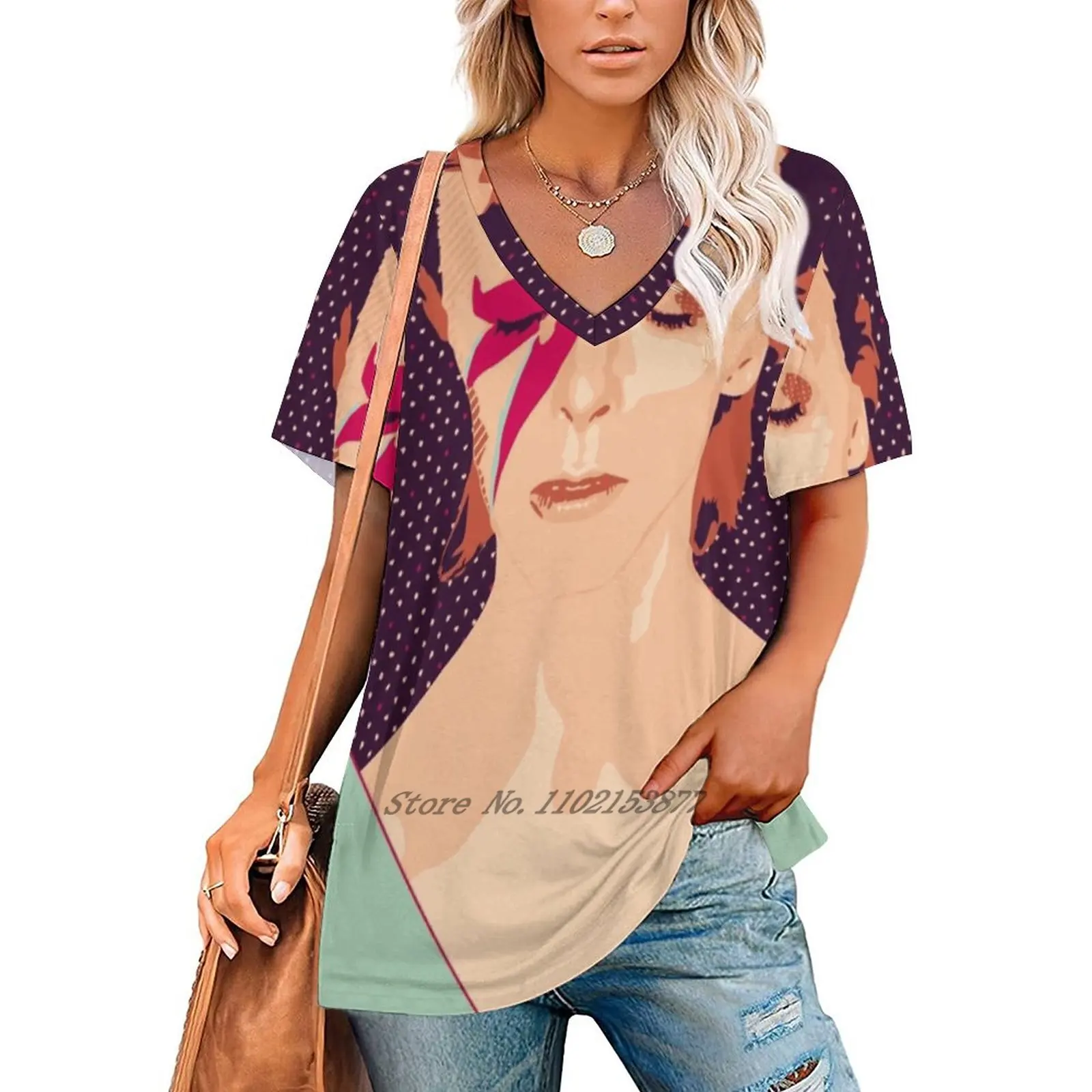 Aladdininsane = Woman Tshirts Printed Tops Zipper V-Neck Top Fashion Graphic T Shirt Street Art Stencil Vogue Fashion Moda 60