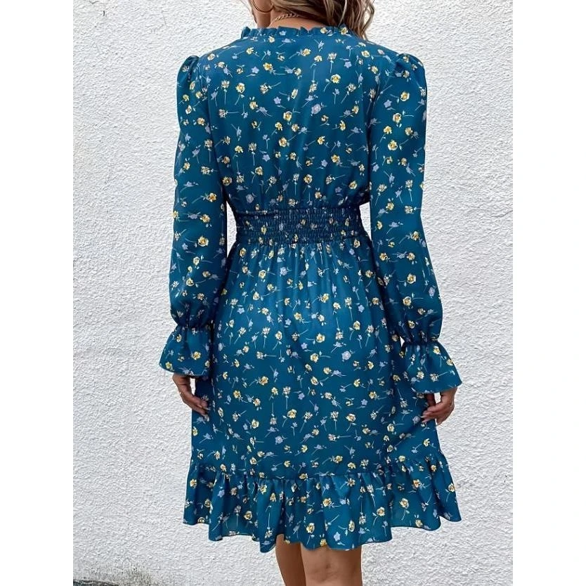 Herfst Winter Bloemenprint Lange Sve Dames Dr Taille Cinched Ele Fairy T Sle Riding Geschikt Maxi Dr