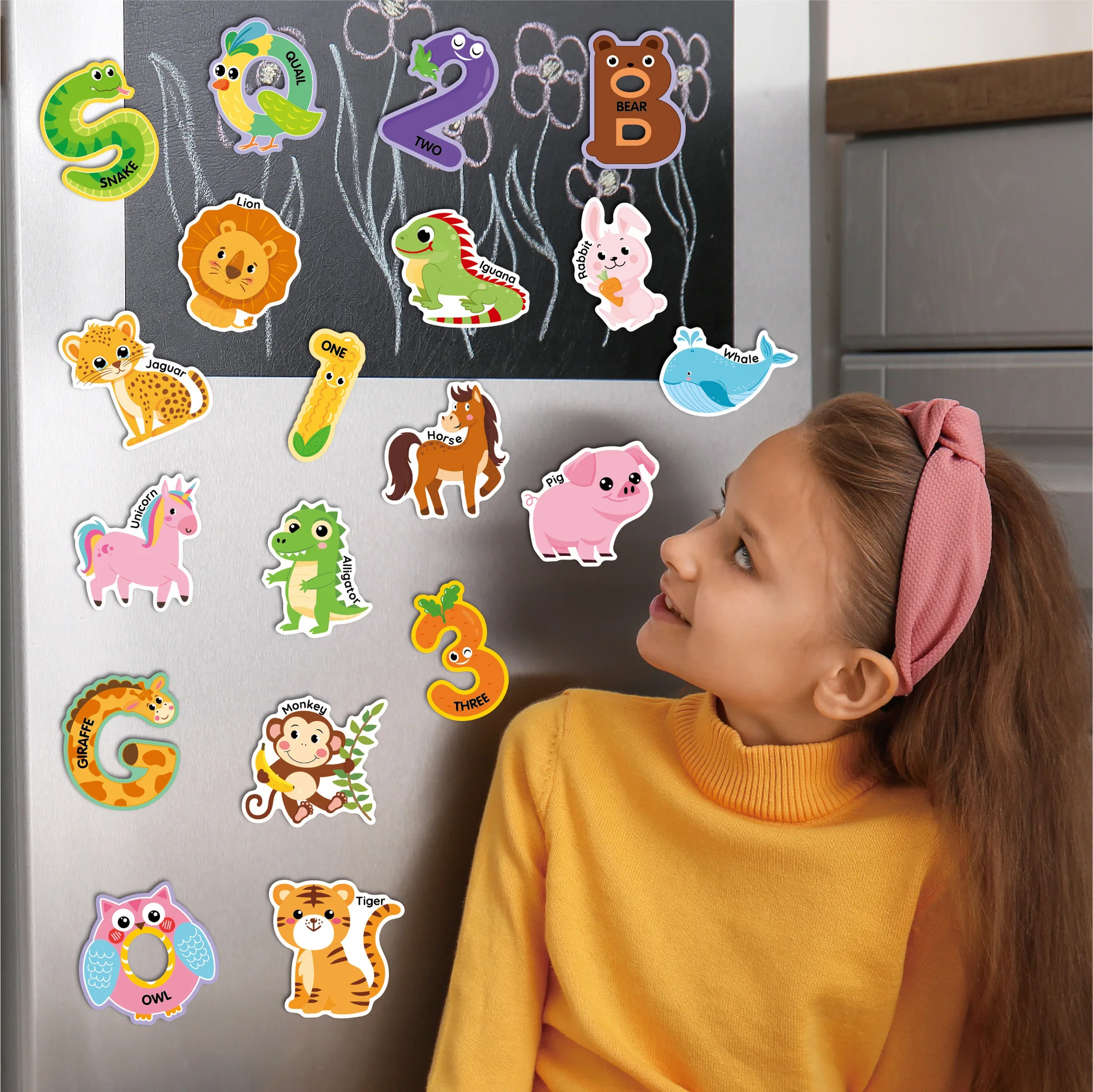 Animal Fridge Magnets Ornament 62pcs/set Cartoon Letter digit Cardboard Refrigerator Magnets Sticker Gift Home Decoration