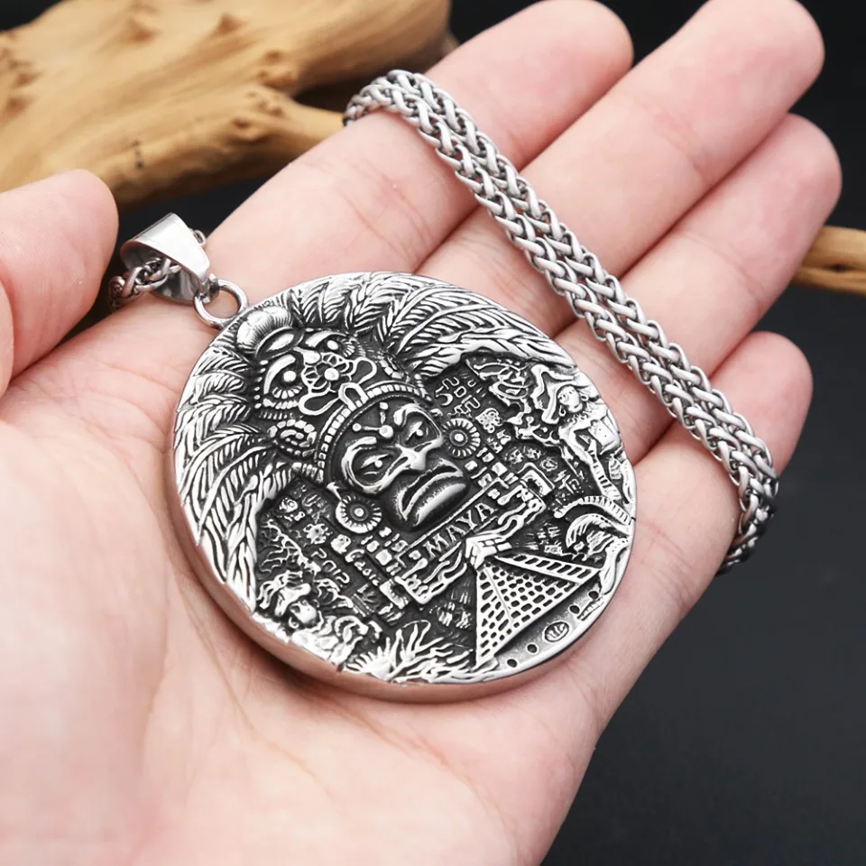 Vintage Majów Wzór Wisiorek Naszyjniki Dla Mężczyzn Kobiet 316L Stal Nierdzewna AZTEC KALENDAR Naszyjnik Amulet Biżuteria Dropshipping — zdjęcie 7