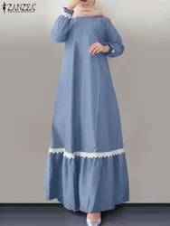 ZANZEA 2024 Jesienna koronkowa patchworkowa sukienka maxi muzułmańska abaja hidżab Sundress Robe Femme z długim rękawem O Neck Loose IsIamic Vestidos