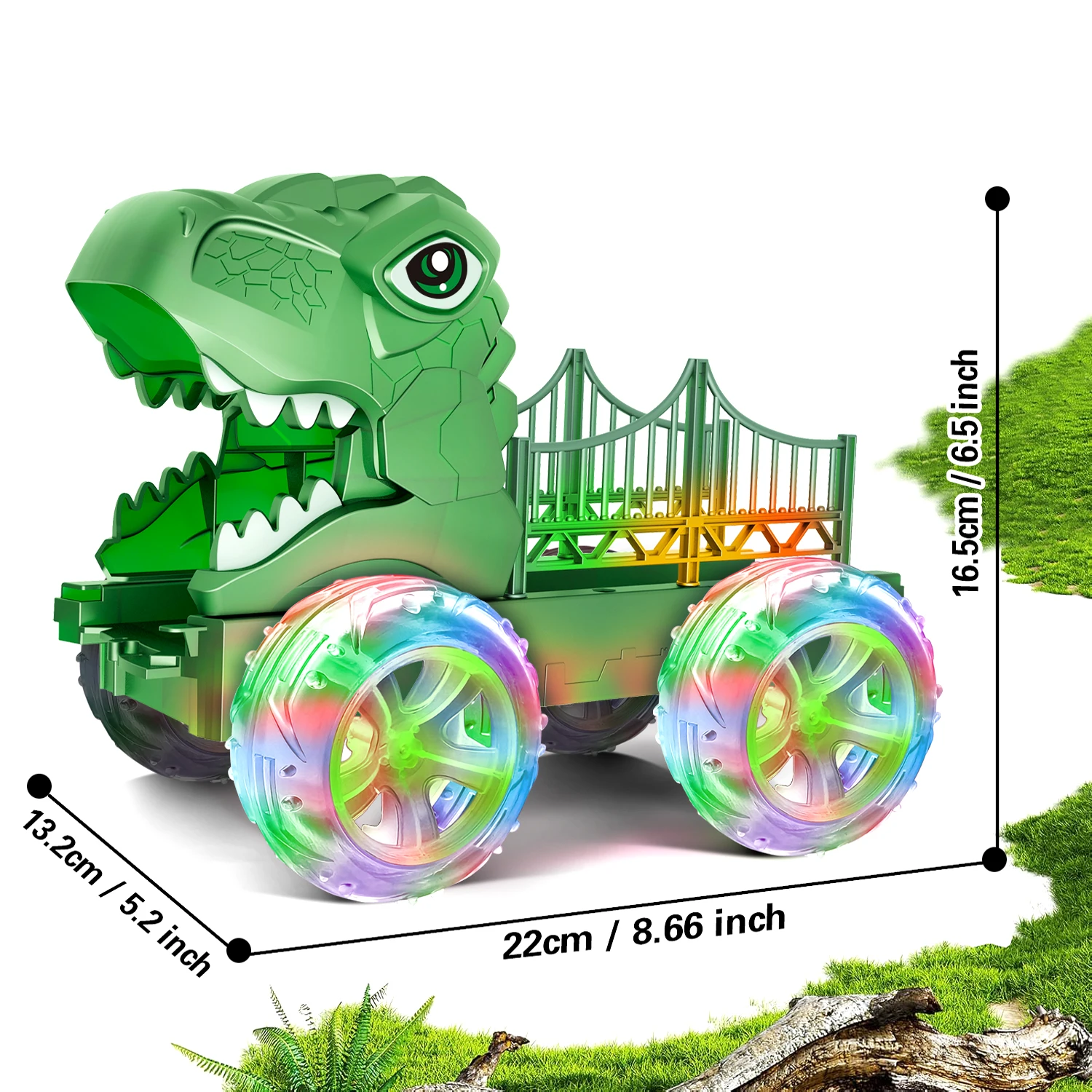 ألعاب شاحنة الديناصورات للأطفال من سن 3 إلى 6 سنوات شاحنة حامل سيارة النقل Tyrannosaurus، مجموعة ألعاب أضواء ملونة LED للأولاد والبنات #6