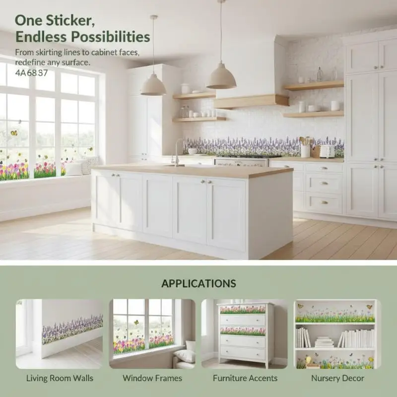 Pvc Decals Mural Art Pastoral Flowers Grass Fence With Butterfly Wall Stickers Office Shop Bedroom Baseboard Home Decoration