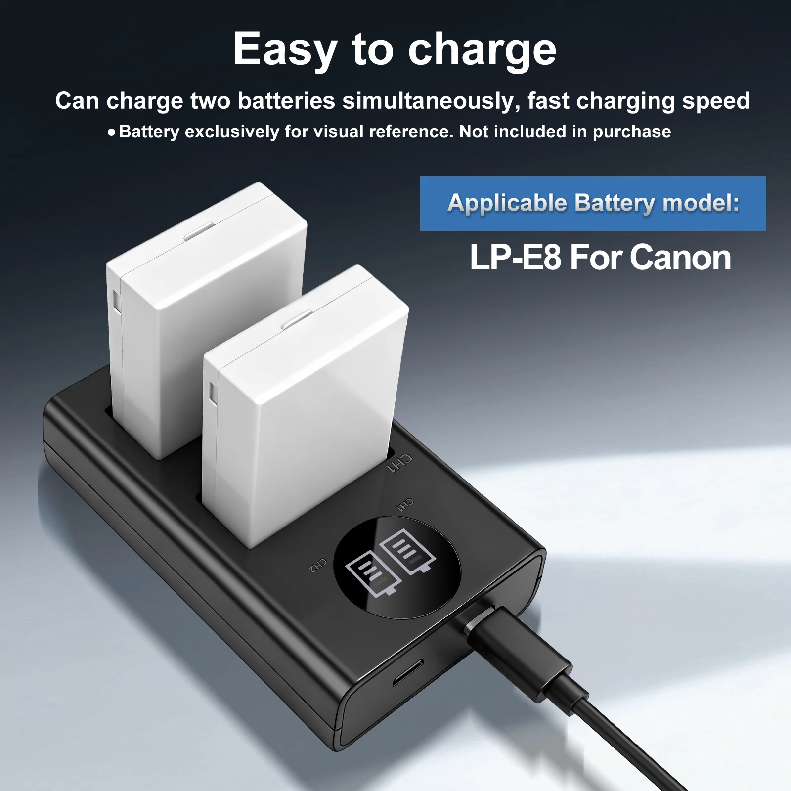 For Canon LP E8 LC-E8 LC-E8C LC-E8E Charger, EOS Rebel T2i, T3i, T4i, T5i, 550D, 600D, 650D, 700D, Kiss X4 X5 X6i X7i Cameras