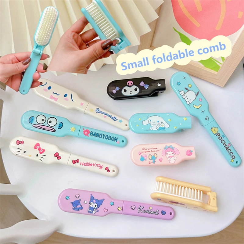 Sanrio Hellokitty Kuromi Cinnamorol Mymelody Foldable Combs Portable Hairdressing Comb Women Hair Brush Travel Massage Hairbrush