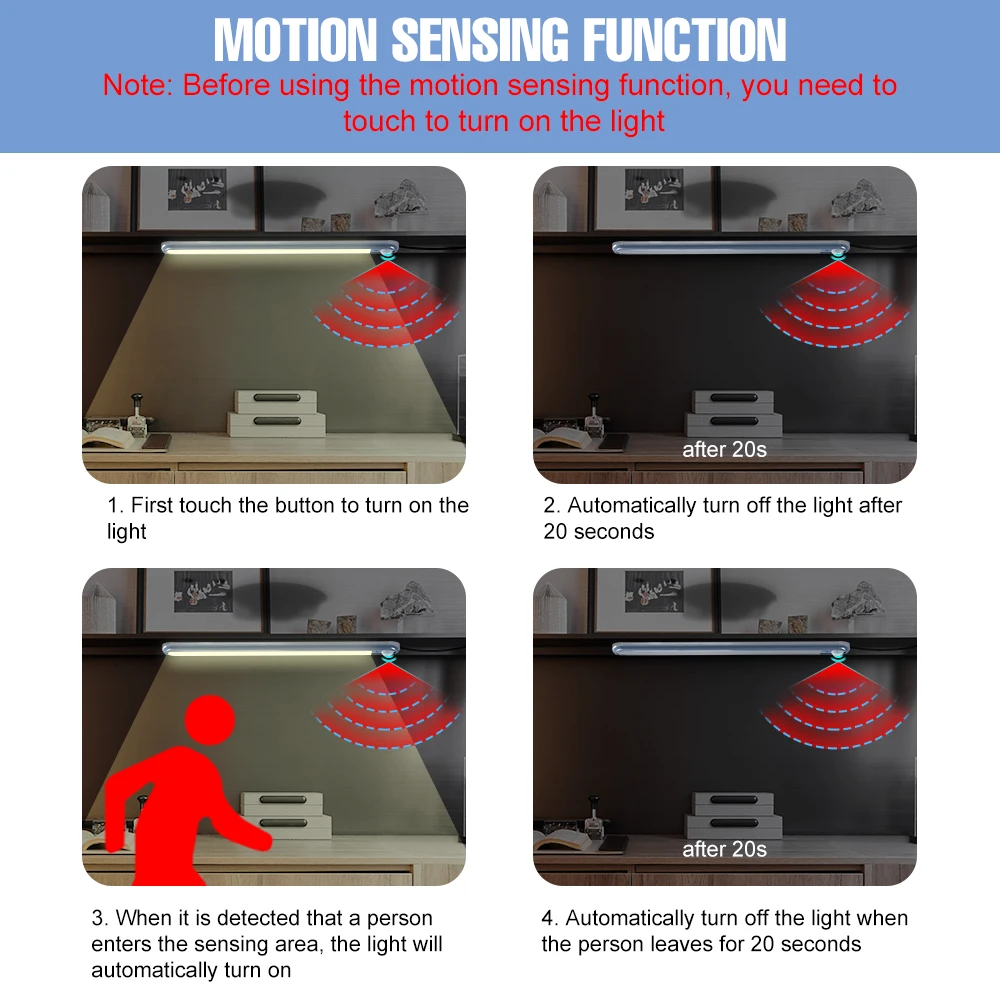 Lámpara de mesa LED con Sensor de movimiento, luz nocturna inalámbrica, atenuación continua para habitación, mesita de noche, cocina, luces de pared