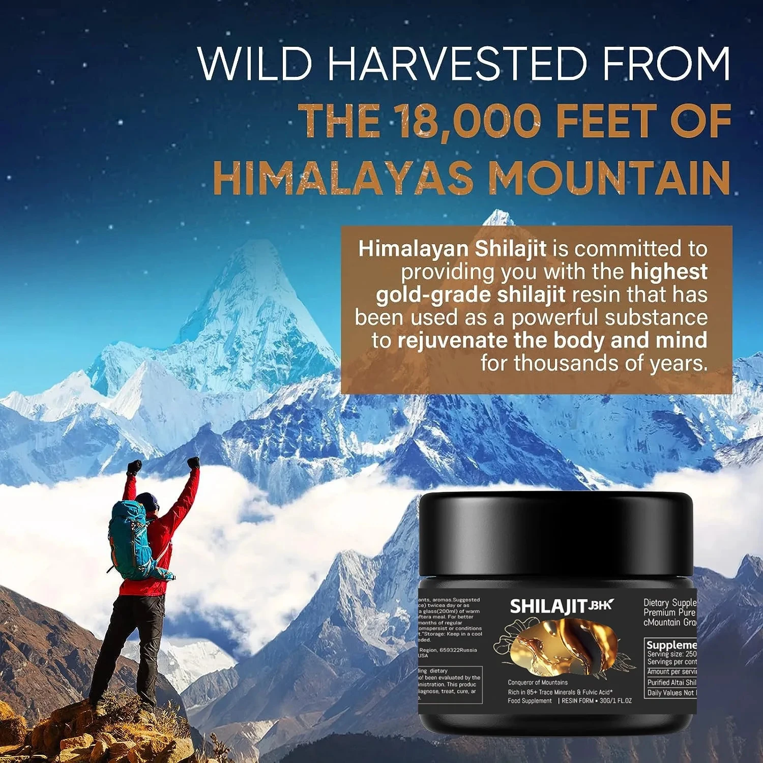 Himalayan 100% Pure Shilajit with Fulvic Acid & 85+ Trace Minerals Complex for Energy With Spoon 30g Resin