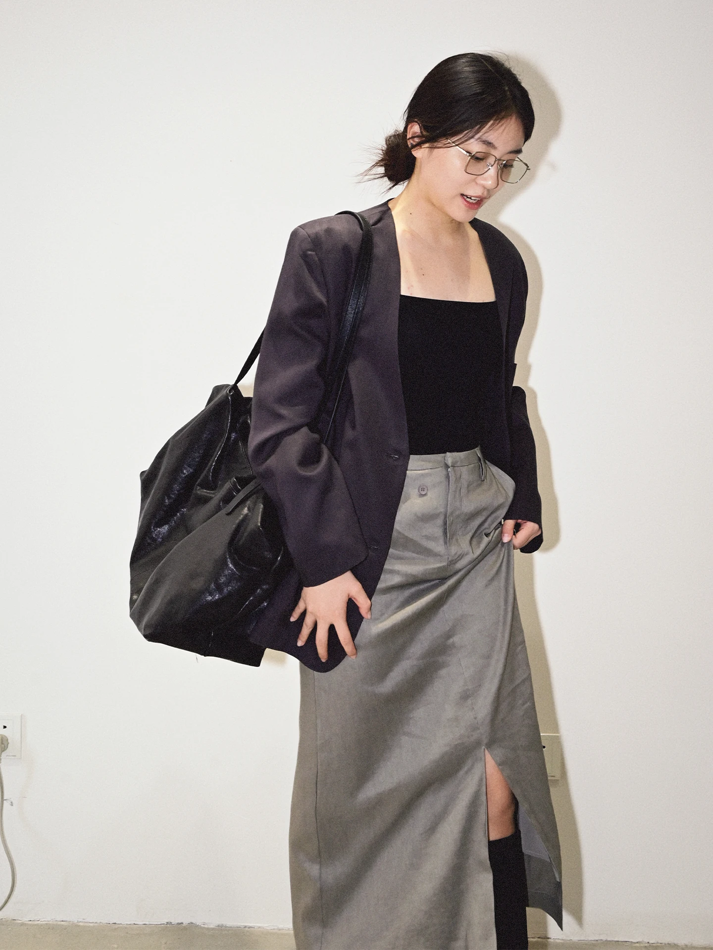 

Blue Studios 026 Minimalist Style V-Neck Suit Mixed Flax Fabric Loose Fit Long Sleeve Women's Suit Casual Elegant Businesswear