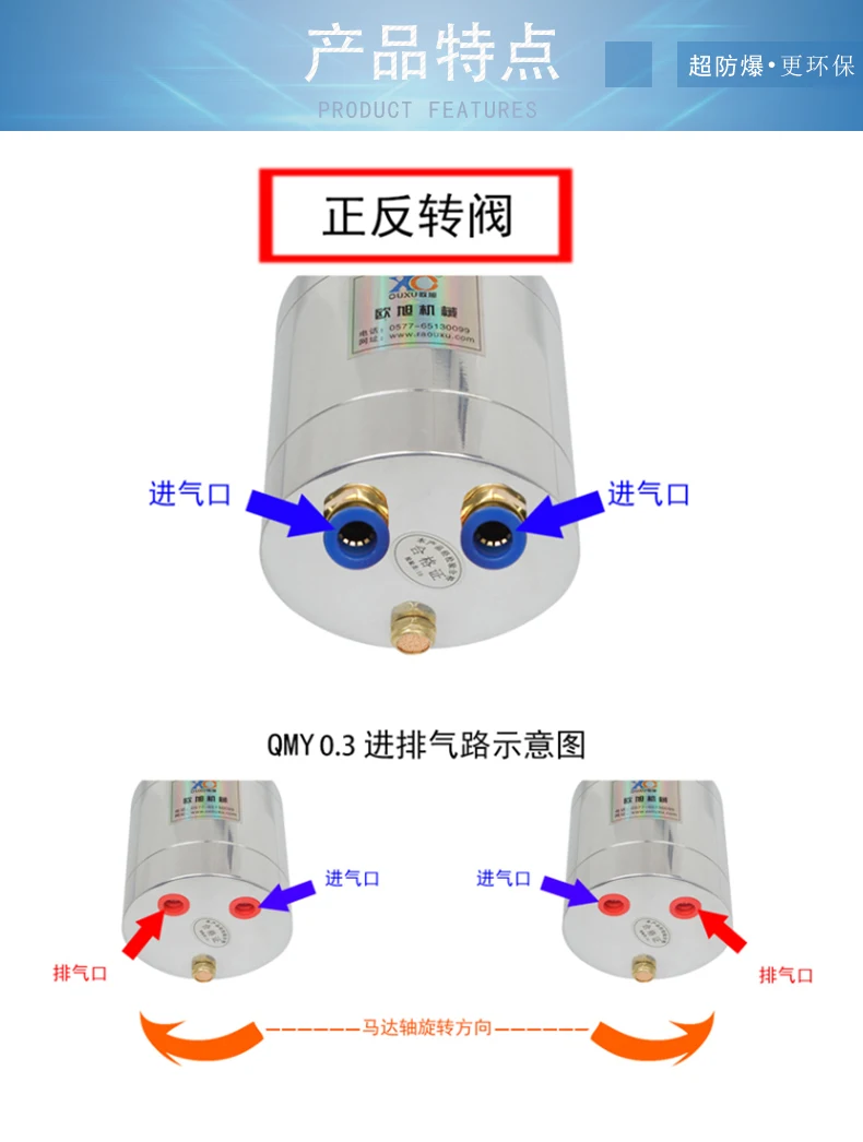 QMYJB0.3 planetary reduction pneumatic motor small, low-speed, high torque explosion-proof forward and reverse rotation