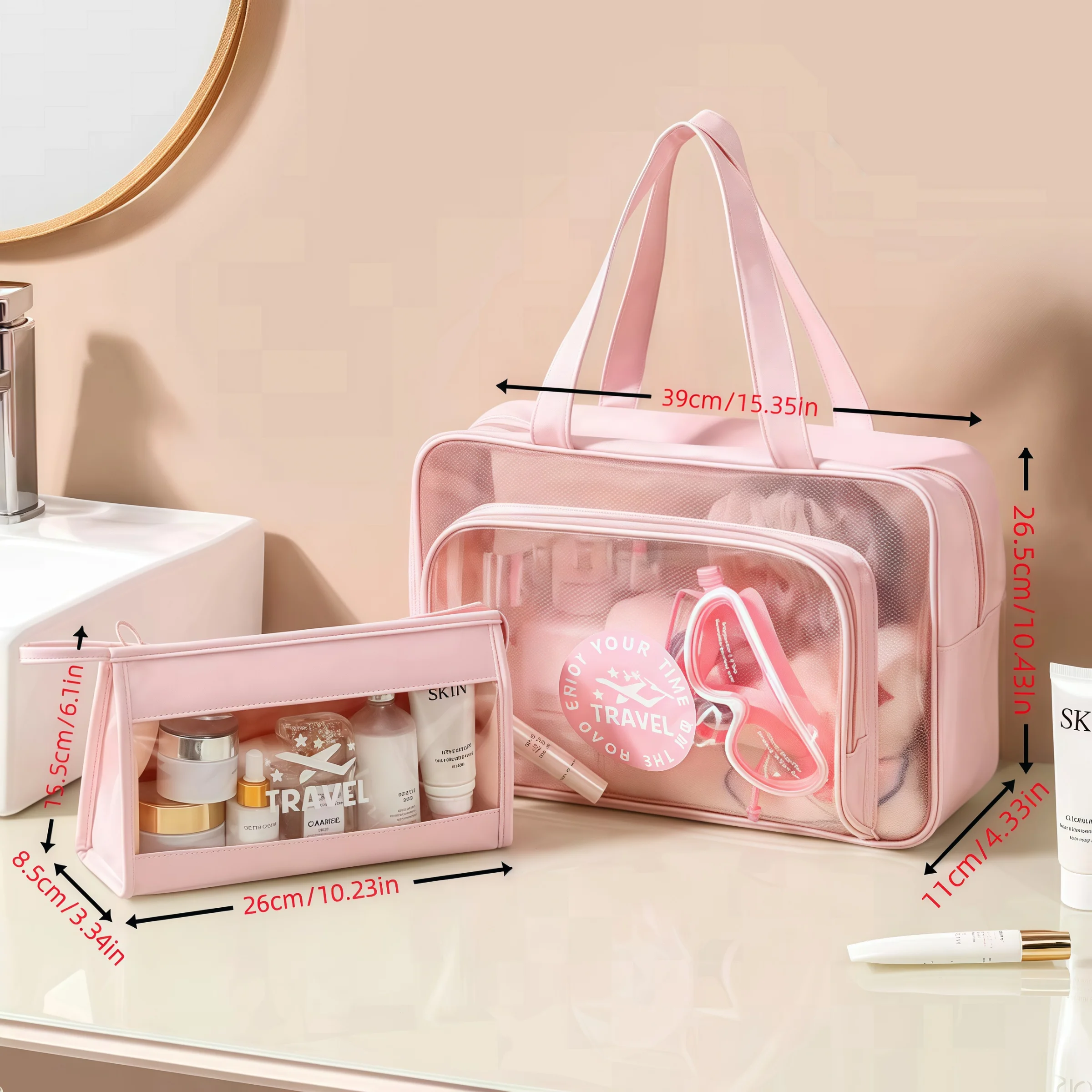 Waterproof Cosmetic Bag Portable Portable Cosmetic Storage Bag Large Capacity Pu Transparent Wash Bag Travel Storage Bag