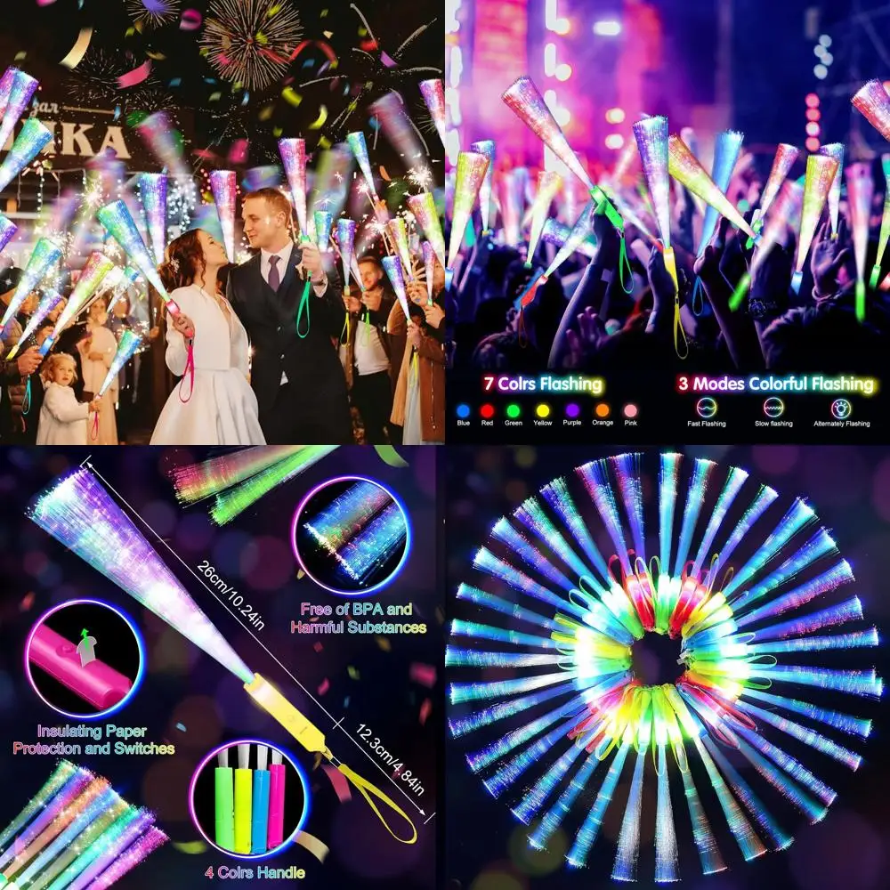 

200 шт. светодиодных оптоволоконных светящихся палочек — светящиеся аксессуары для вечеринок для детей и взрослых, идеально подходят для свадеб, дней рождения и мероприятий