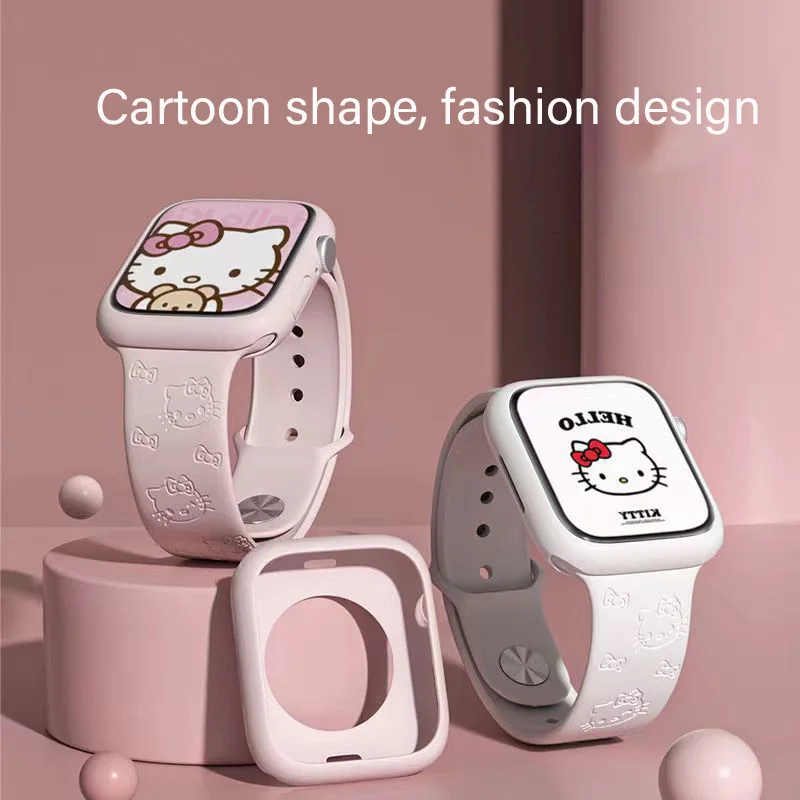 Sanrio Series Hello Kitty3D Engraving Printing Multicolor Kawaii Apple Silicone Replacement Watch Band Dial 2024 New Hot Sales