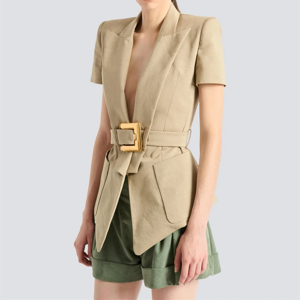 2026 Summer Women's Fashion: Slim-Fit Vest Jacket with Belt and Metal Buckle — Versatile Y2K-Style Top & Outerwear bra