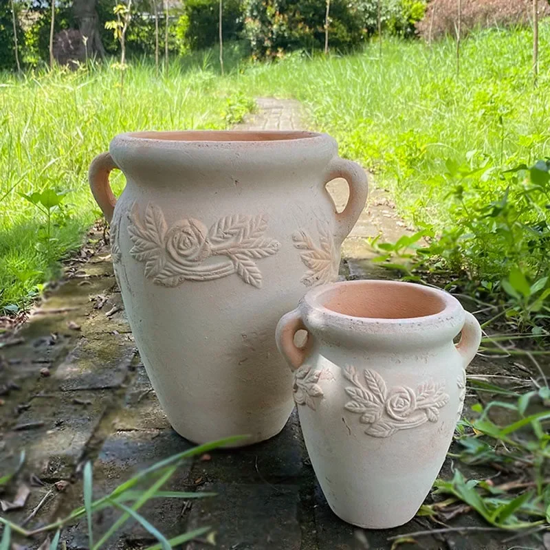 New creative flowerretro European pottery pot handmade pottery pot garden red pottery flower garden jewelry outdoor