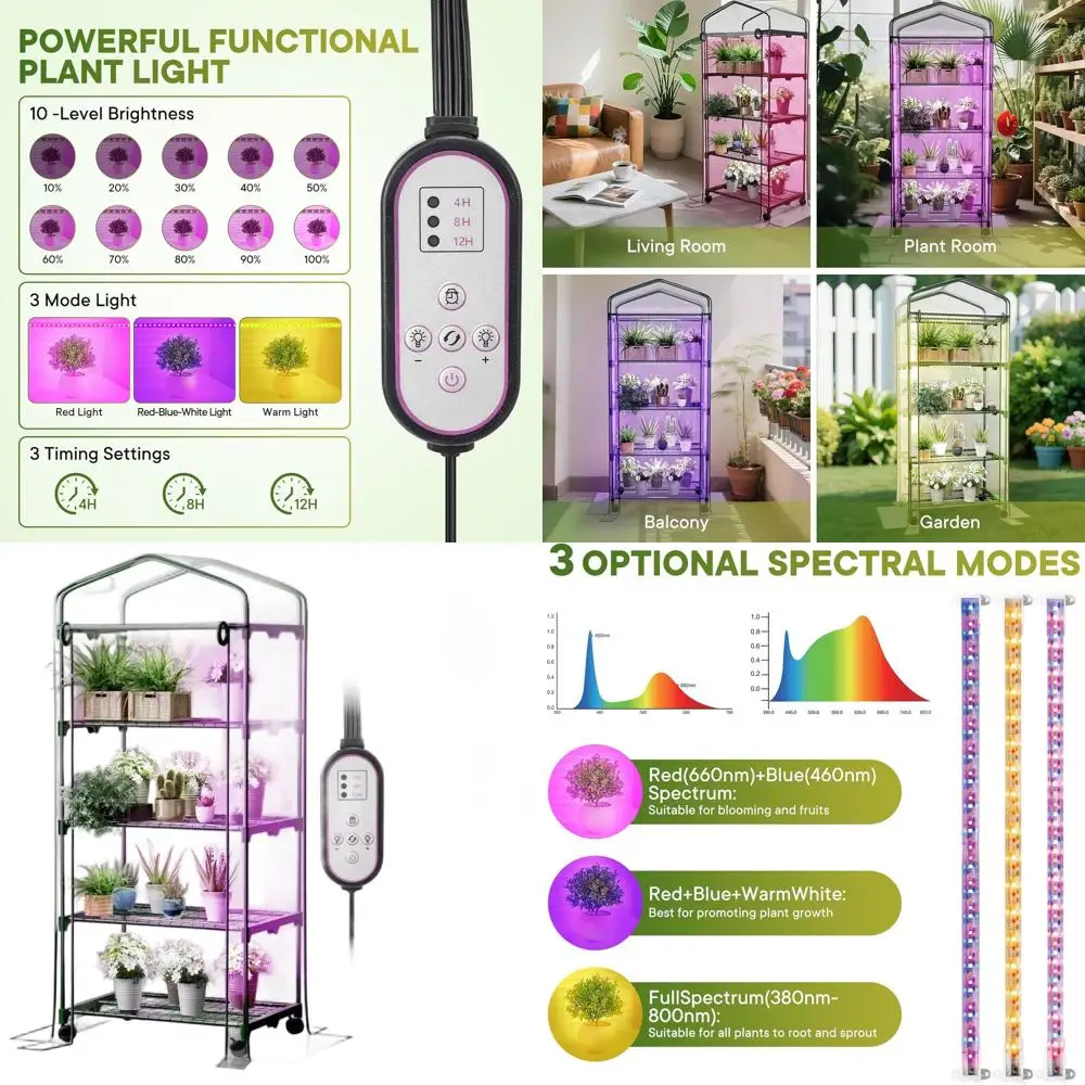 

Портативная 4-уровневая теплица из ПВХ на колесах с фитолампами для рассады, растений и грибов