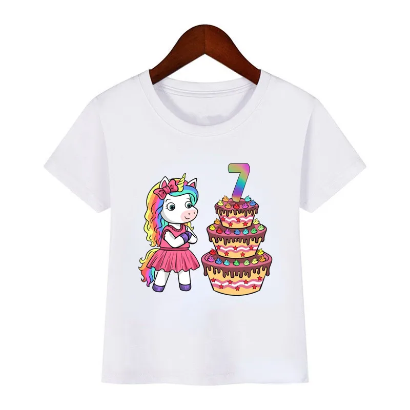 

Customized number name Rainbow Unicorn Birthday Children's t-shirt Party t-shirt Unicorn theme clothing gifts Fashion T-shirt