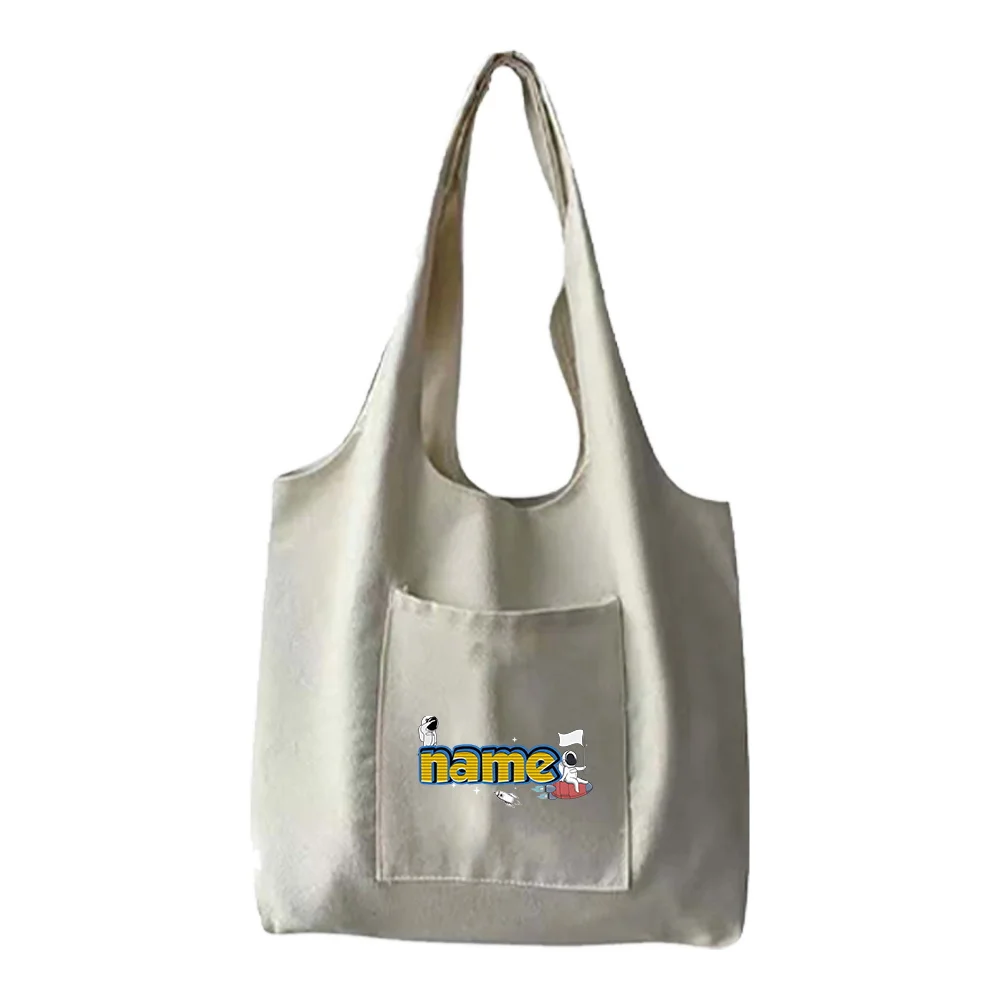 Customized Name Large Capacity Canvas Bag Foldable Shopping Bag Washable Casual Shoulder Bag Customized Product