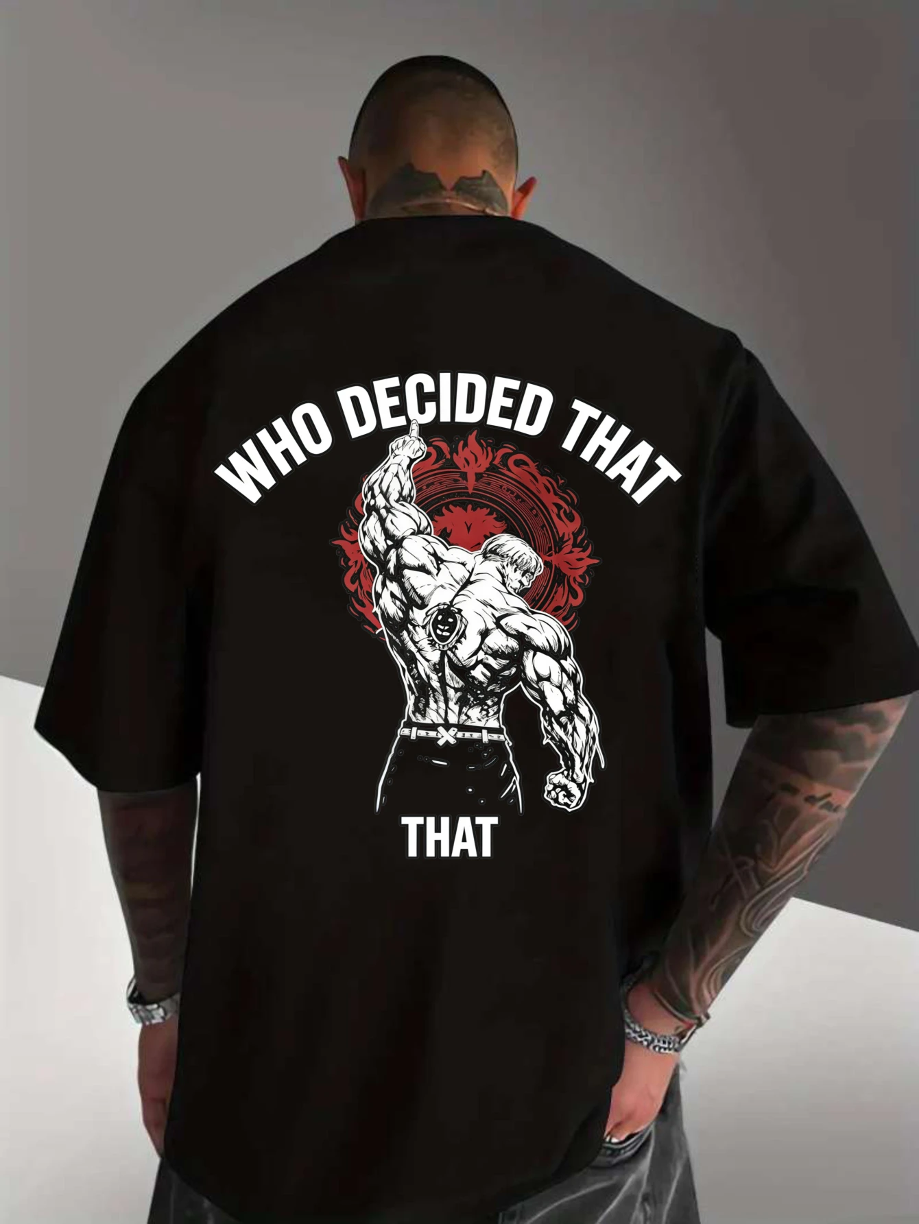 Micro-Stretch Fabric Playful Design | Sports Short Sleeve Printed T-Shirt Vintage Black T-Shirt | Who Decided That Text Muscular