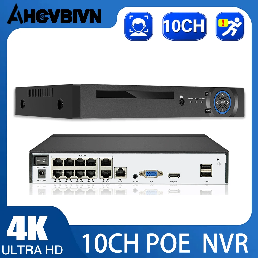 

4K 10CH 8MP POE NVR видеорегистратор аудио IP-камера H.265 система видеонаблюдения сетевая камера с обнаружением лица P2P камера видеонаблюдения