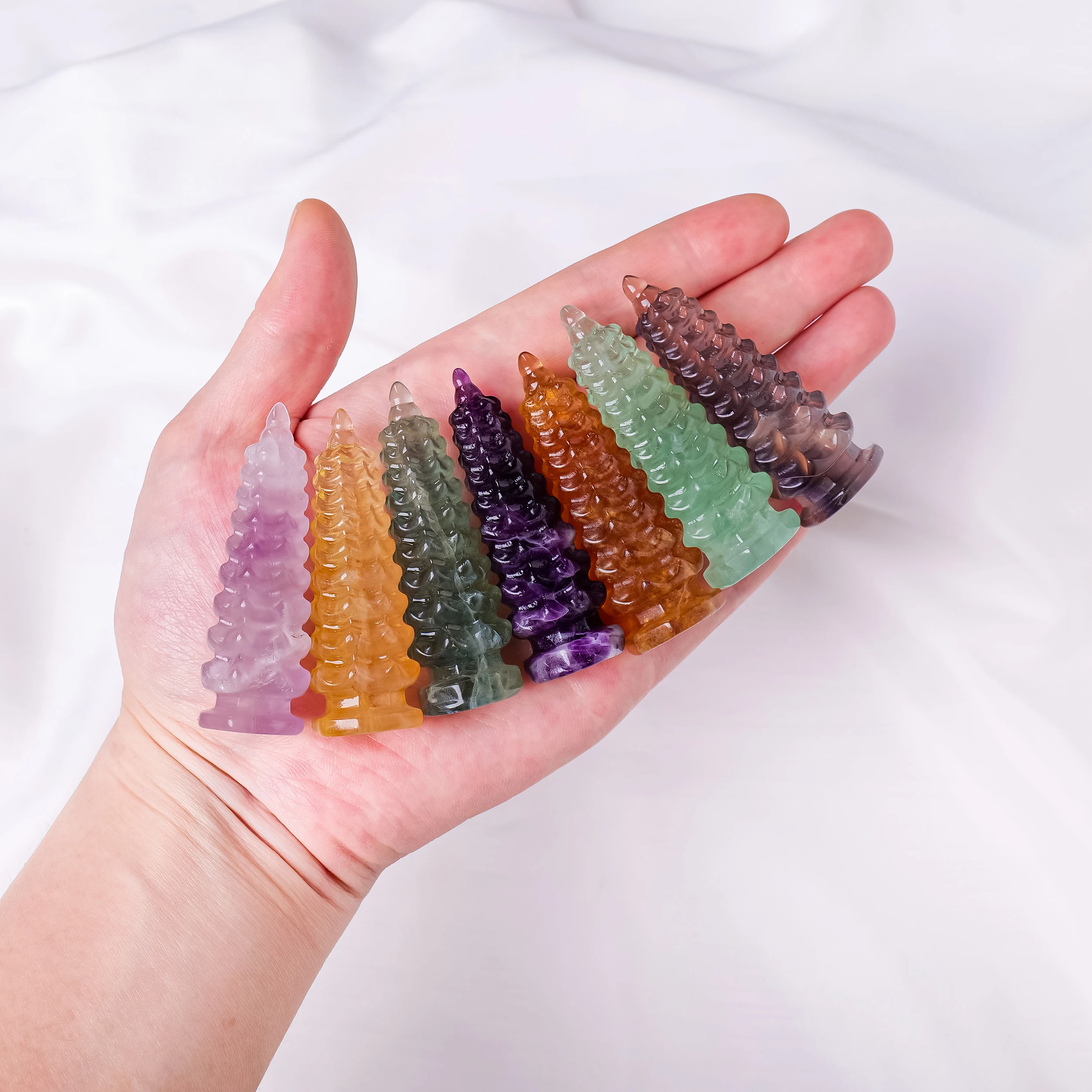 1pc Natural Crystal Fluorite Wenchang Pagoda Decoration Raw Stone Carving Nine Layers Pagoda Home Living Room Study Decoration