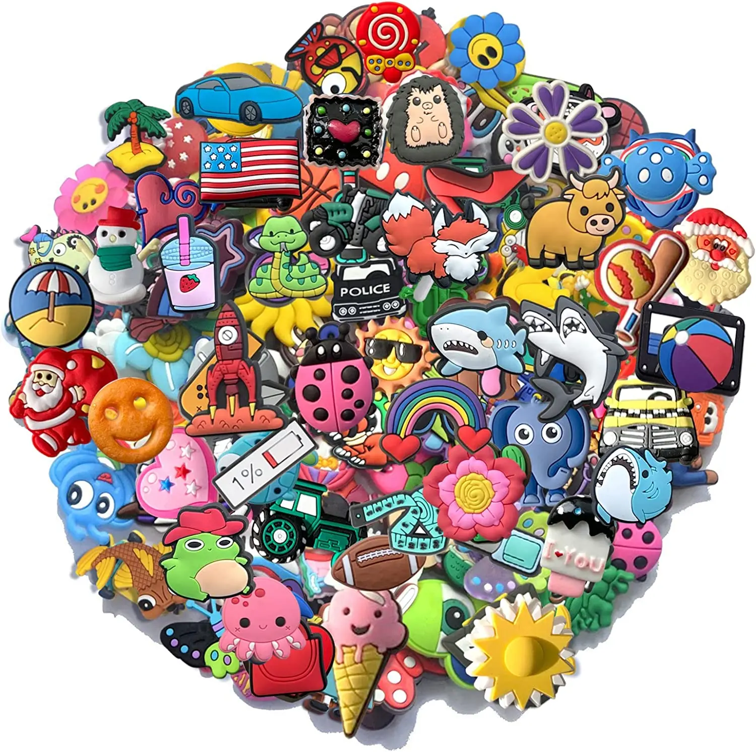 Random 10-100PCS  Wholesale  Cartoon Animal Shoe Charms Decrations For  Charms Buckle Kids X-mas Gifts Shoe Accessories