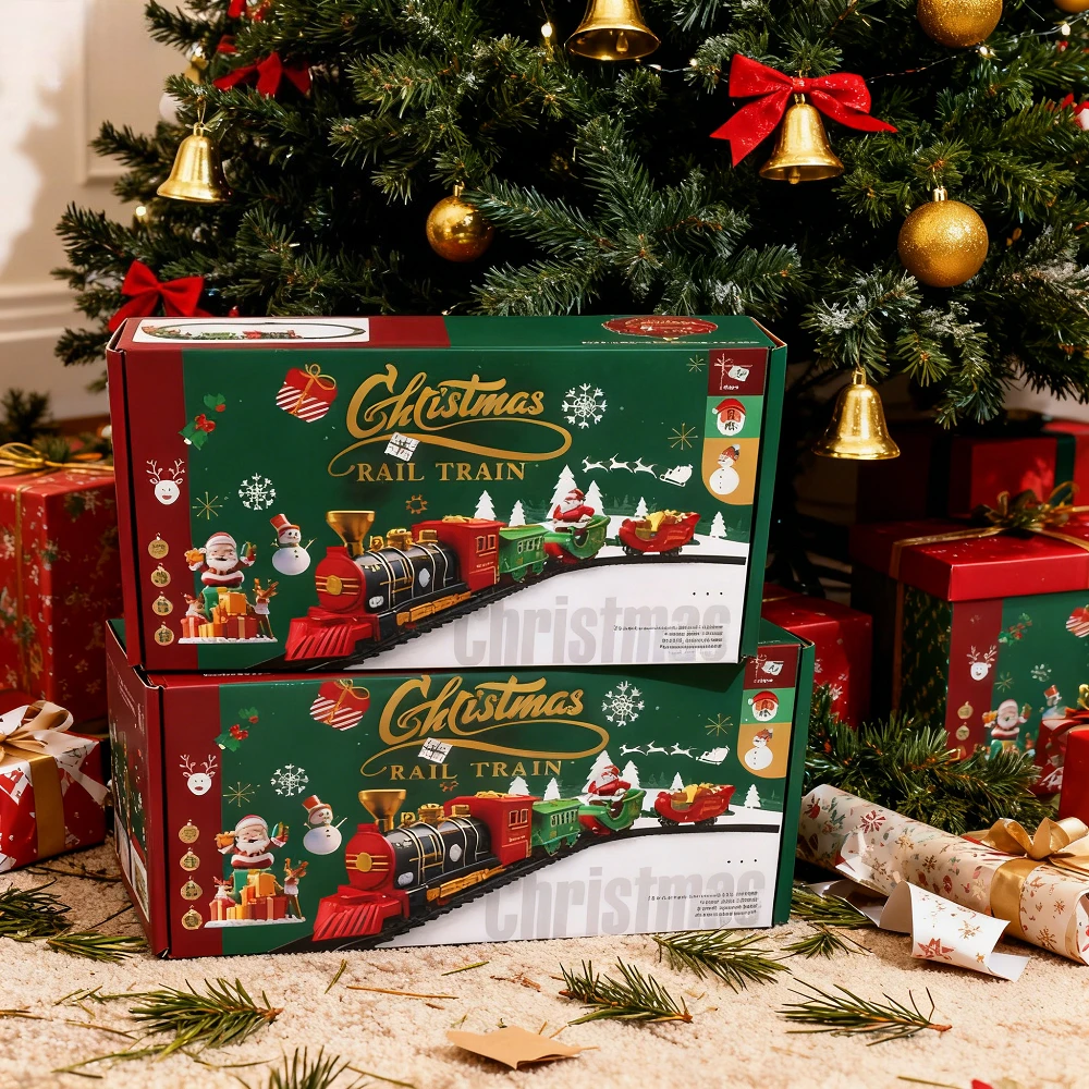 2026 크리스마스 전기 기차 장난감 세트 크리스마스 트리 장식 기차 트랙 DIY 철도 트랙 교육용 장난감 어린이 크리스마스 선물