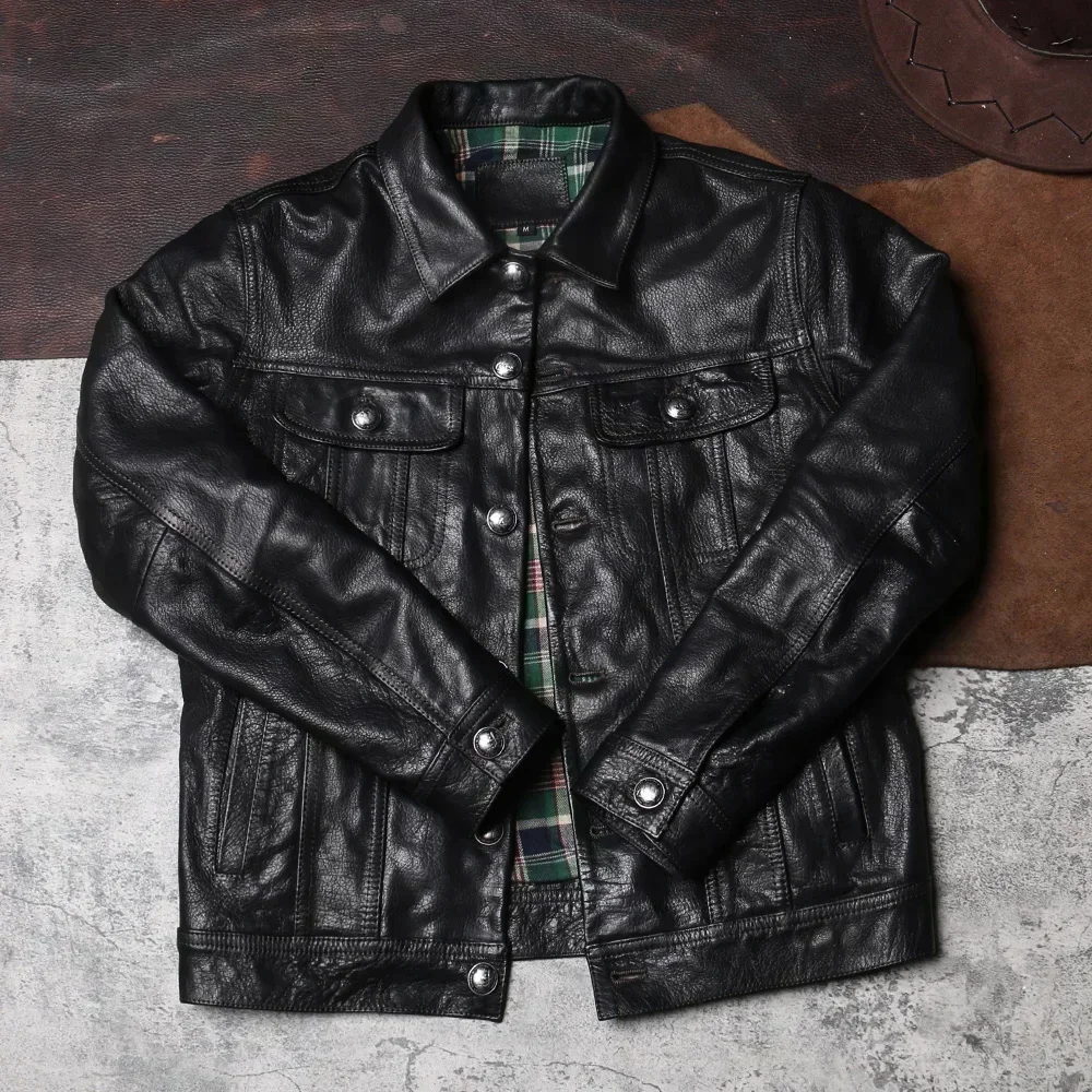 Tailor Brando Full-Grain Waxed Goatskin Classic Retro Men's Genuine Leather Storm Jacket