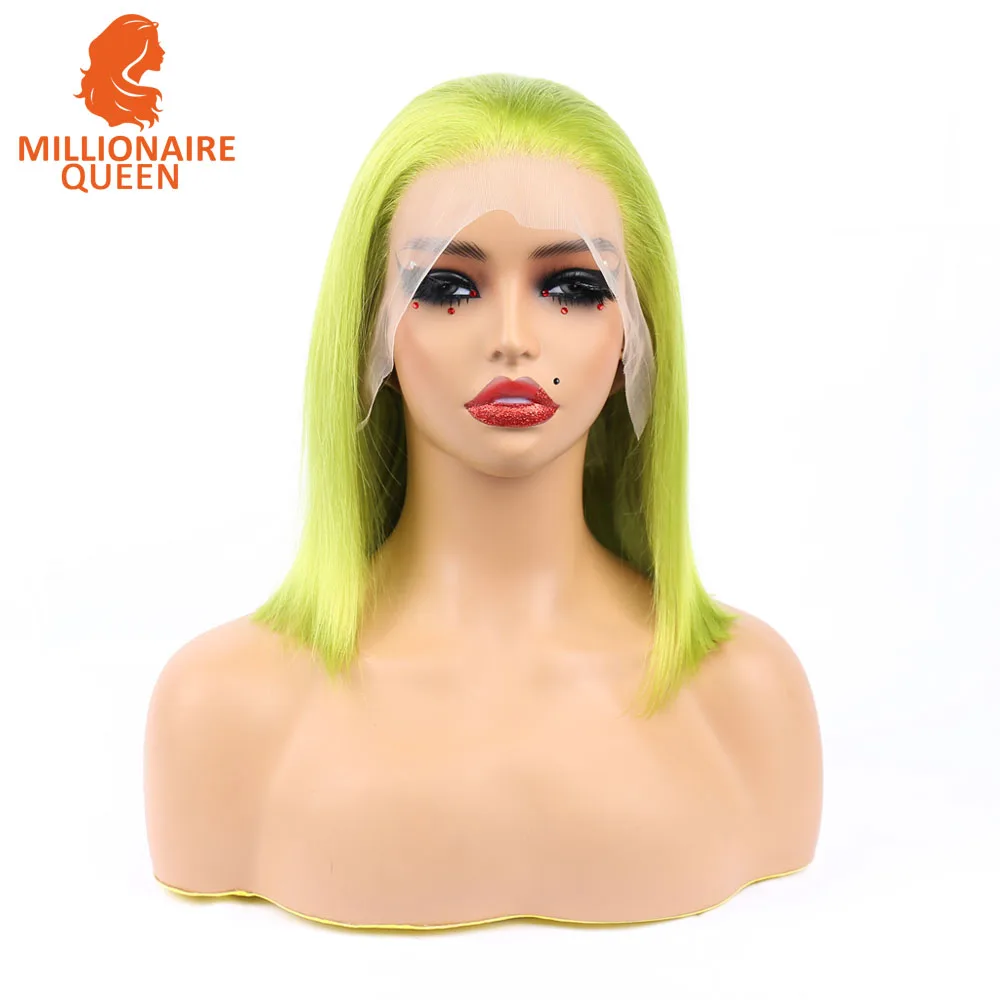 Millionaire Queen Rose Neon Bob Lace Front Wigs Human Hair Wigs Glueless Short Bob Wigs Straight 13X4 Colored Lace Frontal Wigs