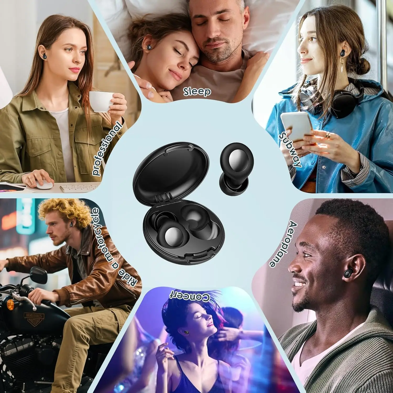 Noise Cancelling Silicone Ear Plugs Soft Reusable Hearing Protection with Carrying Bag For Sleeping Studying