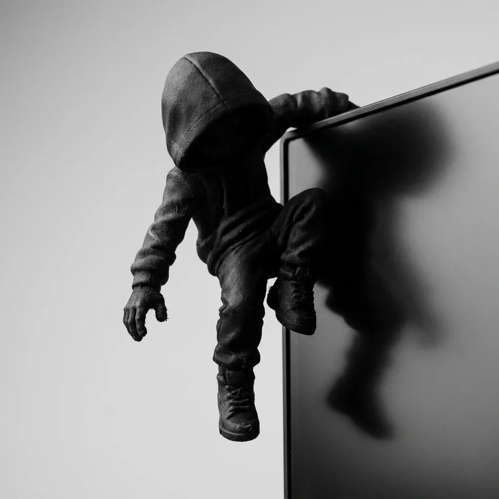 Hooded Climber Monitor Decor Figurine Black 3D Printed Mysterious Desk Ornament for Gaming Setup 3D printing