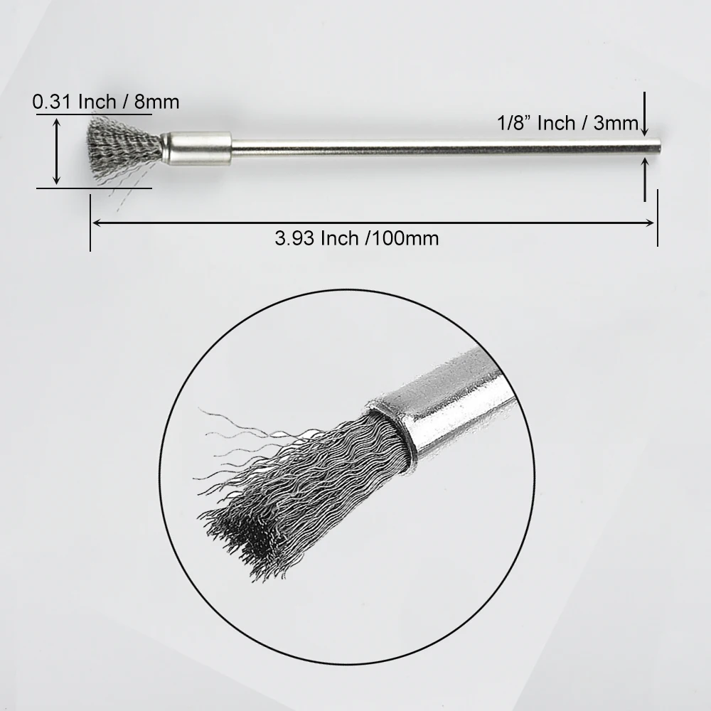 10Pc Stainless Steel Wire End Brush Pen Shape Bristle Scratch Brushes Extension Rod 1/8\