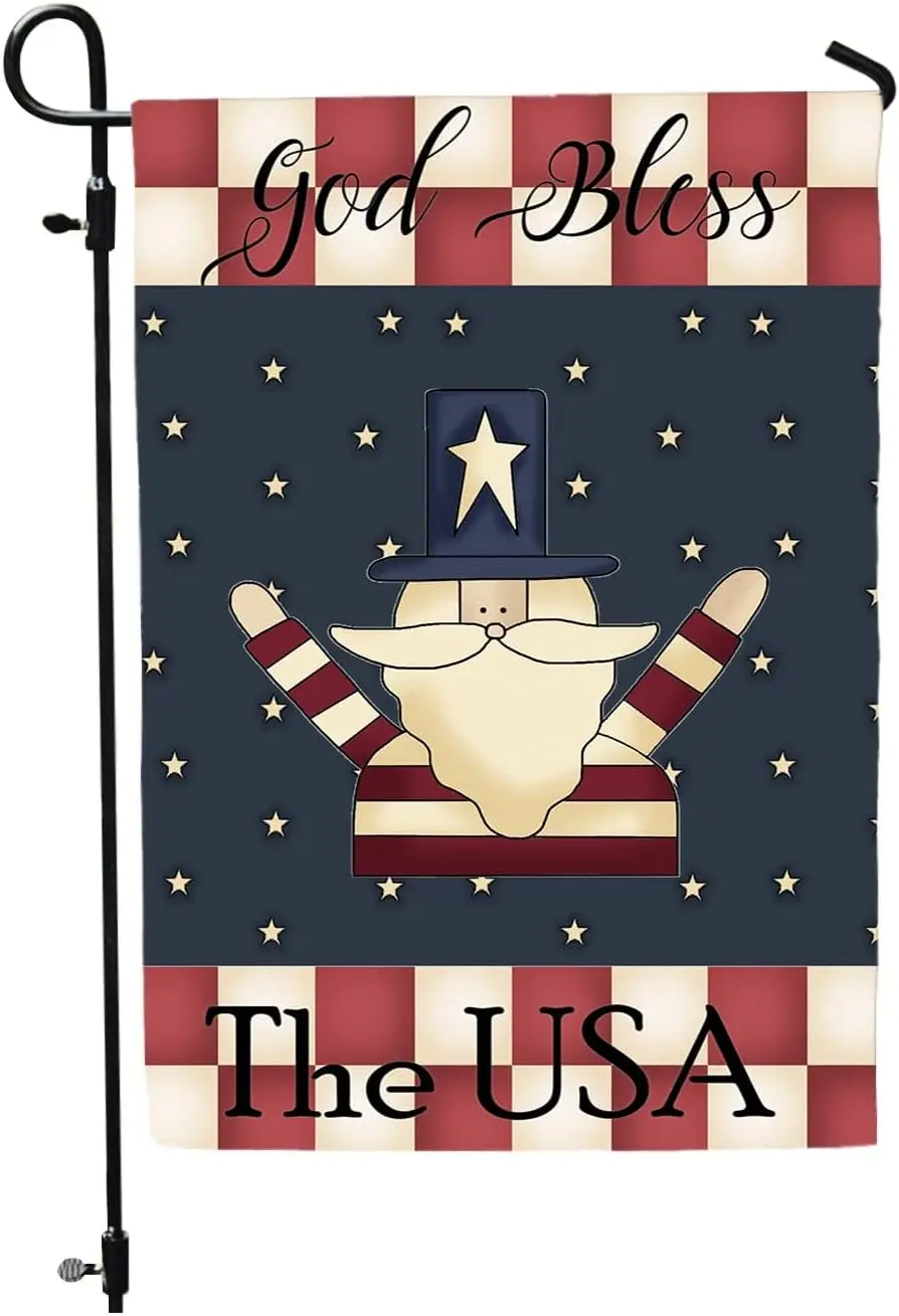 God Bless The USA Garden Flag - Primitive Uncle Sam Patriotic Yard Flag - Rustic Country Fourth of July Garden Flag - Americana