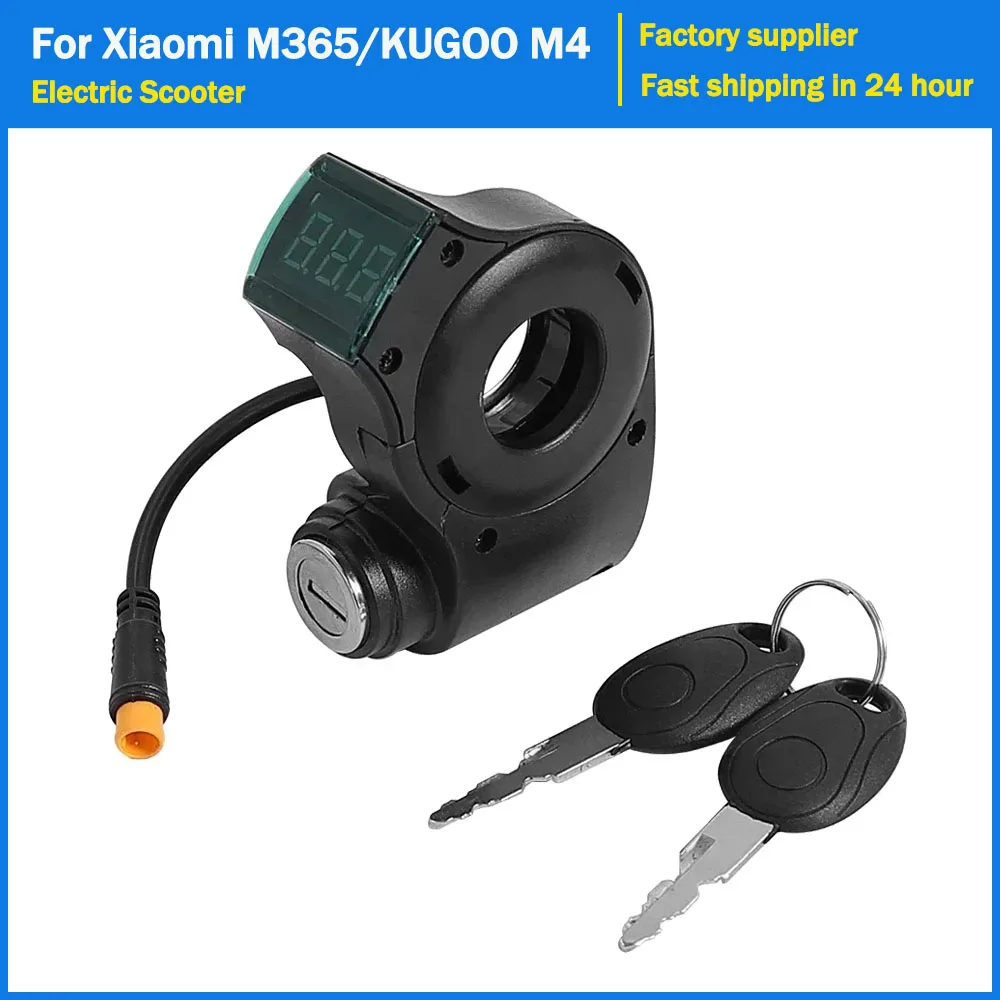 Chave de Ignição de 3 Pinos com Acelerador de Dedo para Patinete Elétrico KUGOO M4 e Xiaomi M365 com Display Digital de Voltagem e Interruptor