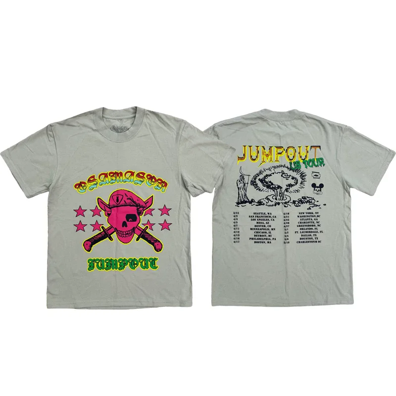 New Men Osamason Jumpout Tour Rainbow Skull T Shirts T-Shirt Hip Hop Skateboard Street Cotton T-Shirts Tee Top Opium E159