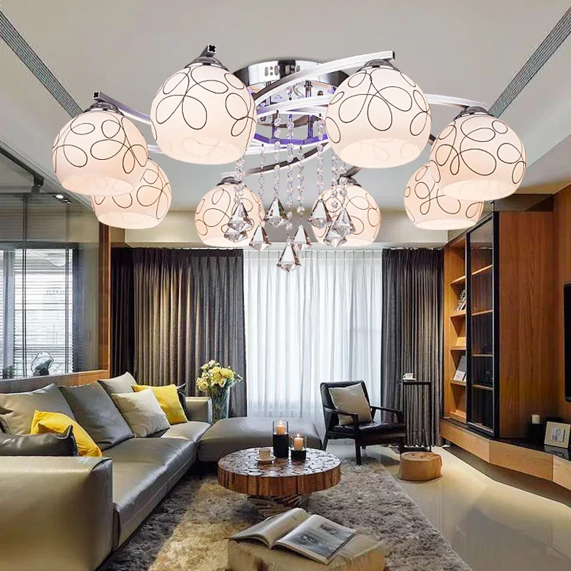 

LED CeilinIn door Light for restaurant hall decoration modern crystal pendents lamp lustres de sala glass lampshade indoor lamp