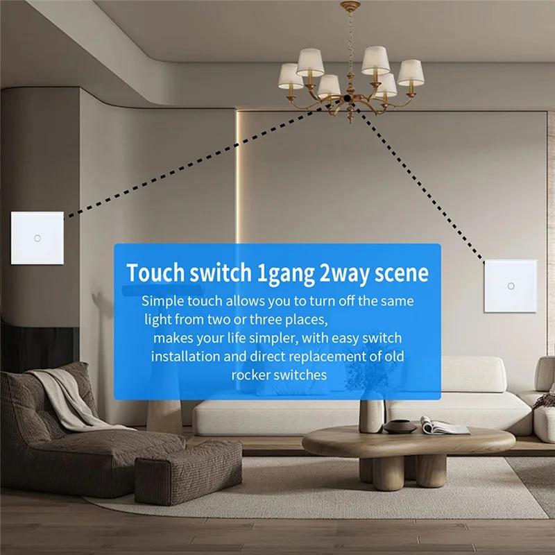 

【24 Hours Sale】EU 1Gang 2Way Dual Touch Switch Tempered Glass Panel Stair Switch Bedroom Sensor Switches No Need WI-FI