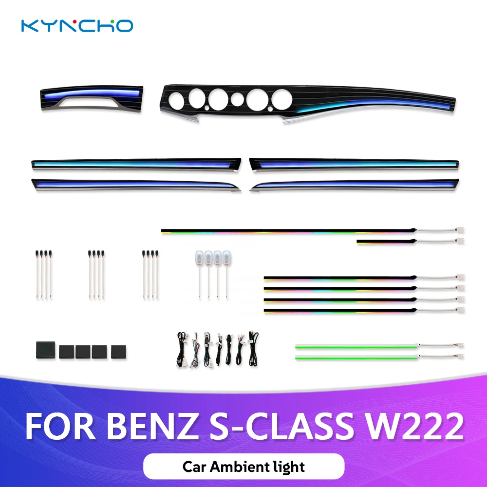 KYNCHO Für Benz S-Klasse W222 LED-Ambientelicht-Kit 64 Farben RGB Bluetooth App-Steuerung Symphony Auto-Innenbeleuchtung