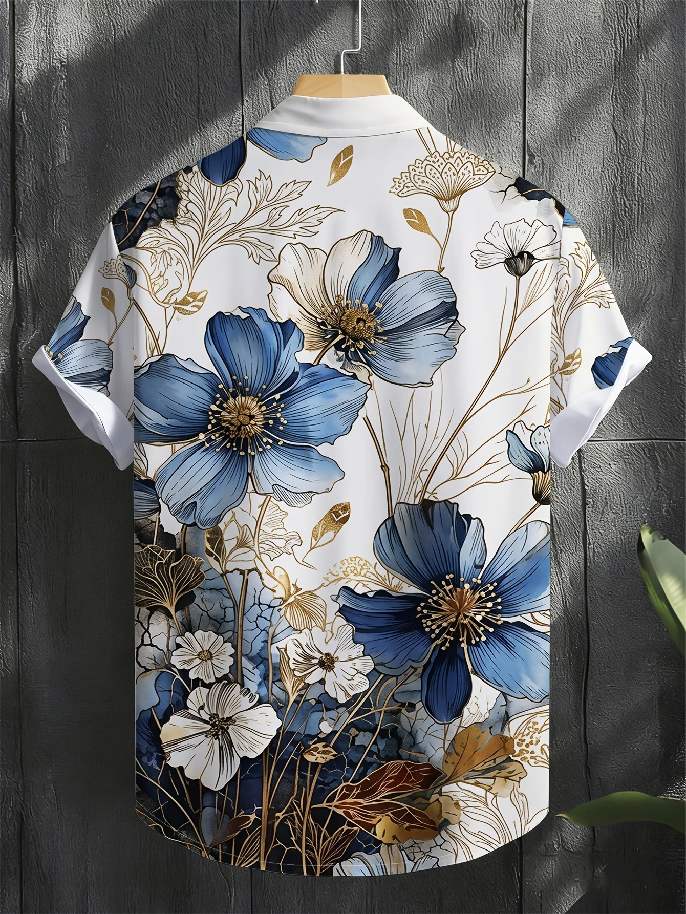 Men's Blue White Floral Print Short Sleeve Shirt Casual Hawaiian Button Down Shirts For Men Beach Vacation Party Wear