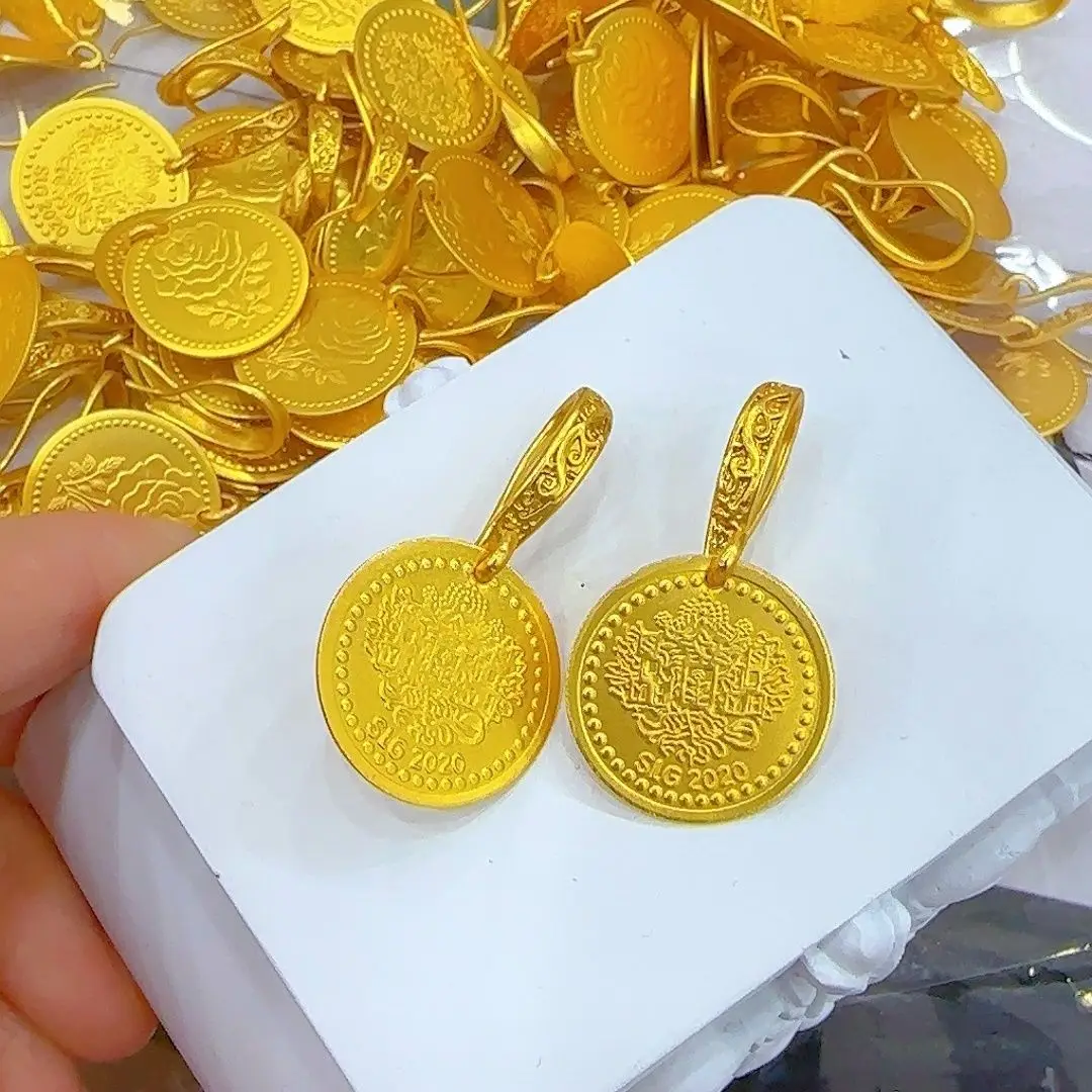 New 24K Gilded Dubai Jewelry Simple Round Rose Pattern Women's Earrings Exquisite Gift