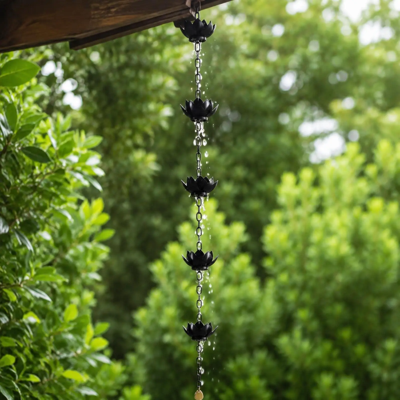 Rain Chain for Gutter Drainage Cast Iron Decorative Water Feature Chain with Roof Adapter for Eave Patio Garden Decor