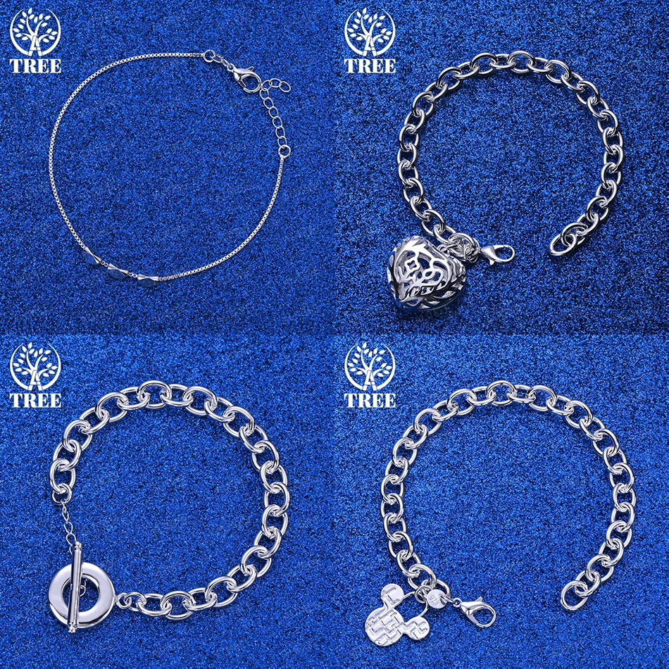 

Fine 925 Sterling Silver Hollow Heart Mickey Three Diamond OT Buckle Chain Bracelets Women Birthday Party Jewelry Accessories