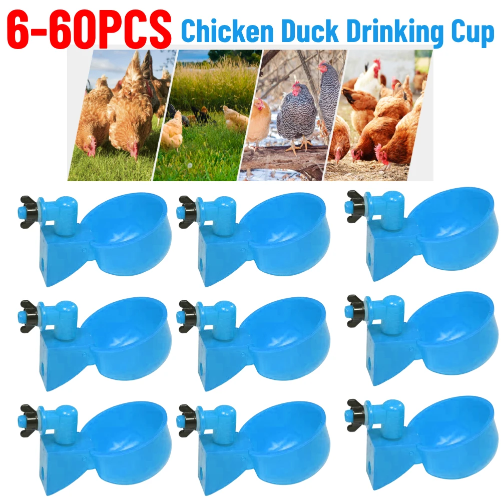 6-60PCS Chicken Duck Drinking Cup Automatic Drinker Chicken Feeder Plastic Poultry Farm Water Drinking Cups Easy Installation