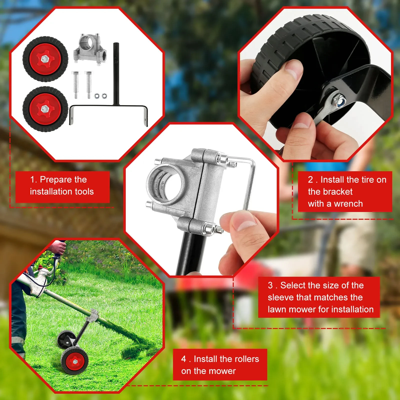 Lawn Mower Support Wheel Universal Adjustable Grass Gasoline Trimmer Attachment Garden Portable Side Hanging Electric Maintenanc