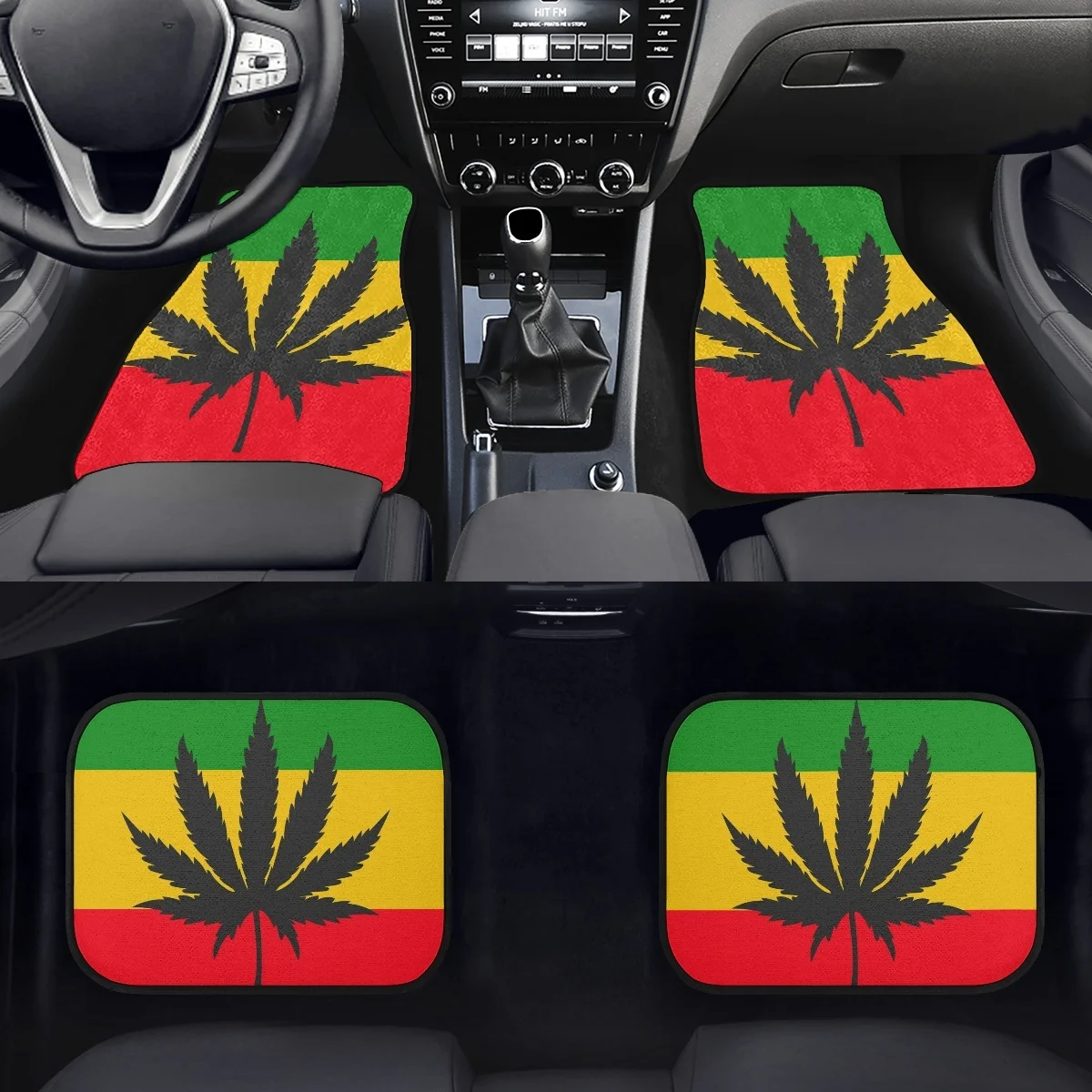 Reggae Rastafarian Maple Leaves Car Floor Mat Comfortable Carpet Anti-Slip Rubber Mat Pack of 4 Car Accessories Car Floor Mats